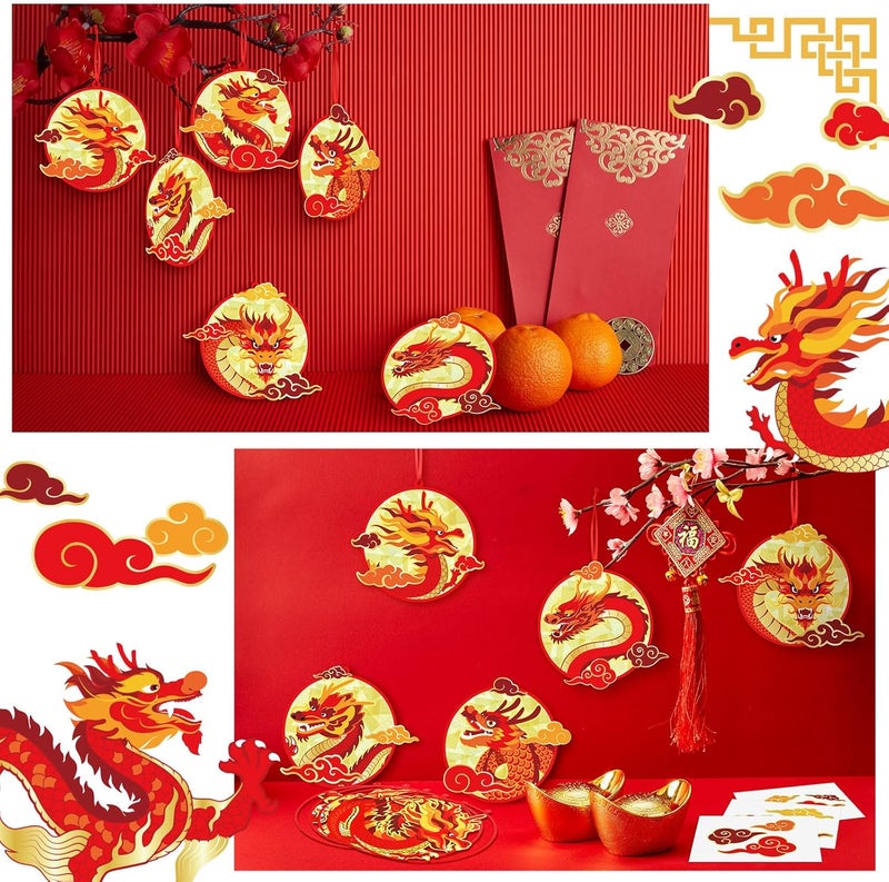 Epakh مجموعة إيباه 24 طقم حرفة التنين لعيد رأس السنة الصينية 2025 اصنع زينتك المعلقة الخاصة مع ملصقات السحب للأنشطة المدرسية والمنزلية لعيد السنة الجديدة - Image 5
