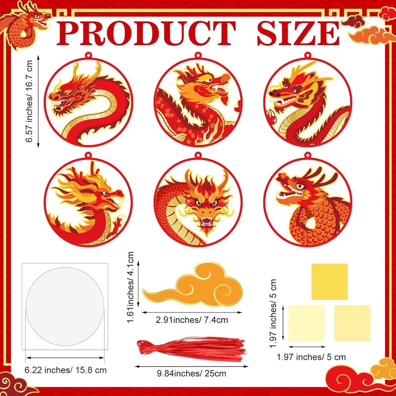 Epakh مجموعة إيباه 24 طقم حرفة التنين لعيد رأس السنة الصينية 2025 اصنع زينتك المعلقة الخاصة مع ملصقات السحب للأنشطة المدرسية والمنزلية لعيد السنة الجديدة - Image 2