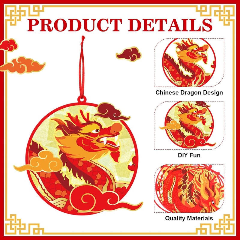 Epakh مجموعة إيباه 24 طقم حرفة التنين لعيد رأس السنة الصينية 2025 اصنع زينتك المعلقة الخاصة مع ملصقات السحب للأنشطة المدرسية والمنزلية لعيد السنة الجديدة - Image 3