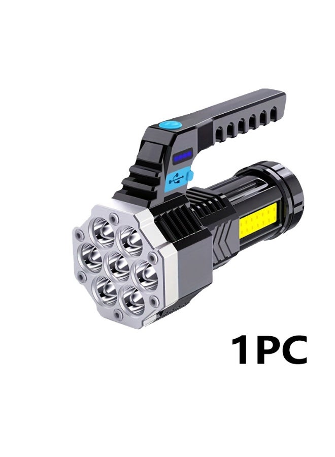 7-Core Super Bright Rechargeable LED Flashlight with Handle and Side COB Light - Image 2