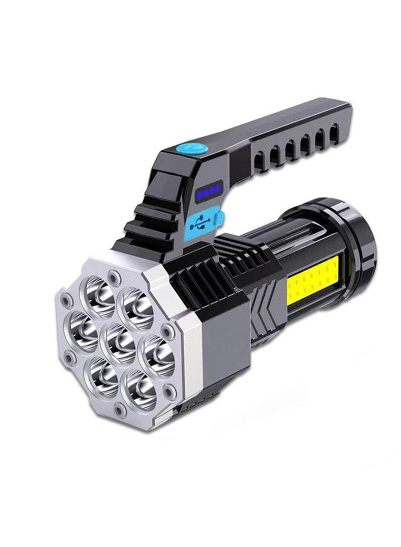 7-Core Super Bright Rechargeable LED Flashlight with Handle and Side COB Light - Image 1