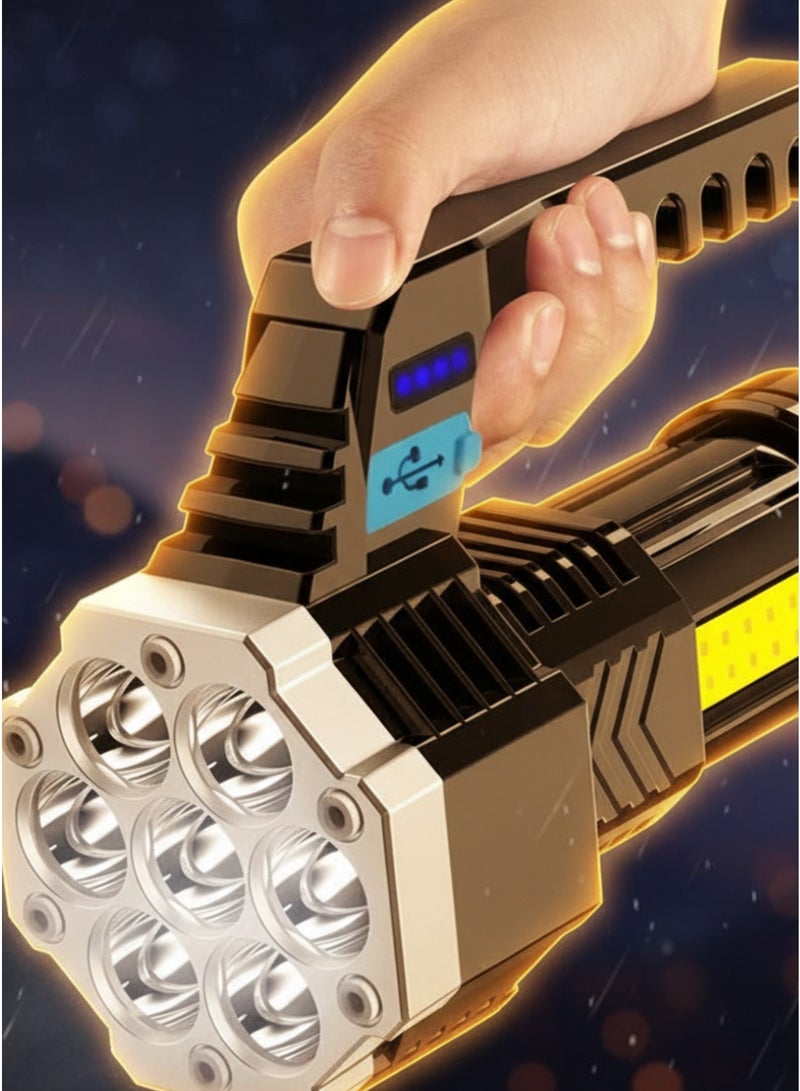 7-Core Super Bright Rechargeable LED Flashlight with Handle and Side COB Light - Image 5