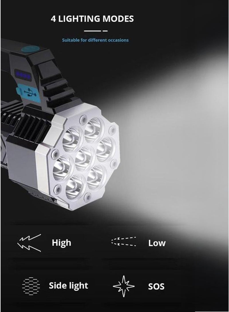 7-Core Super Bright Rechargeable LED Flashlight with Handle and Side COB Light - Image 2