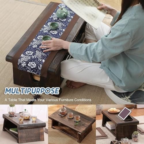 Crysellewoods Japanese Tatami Tea Table, Foldable Low Sitting Altar, Lightweight Durable Design, Sheesham Wood Walnut Finish, Brown, Model D (Folding with Storage Space) - Image 4