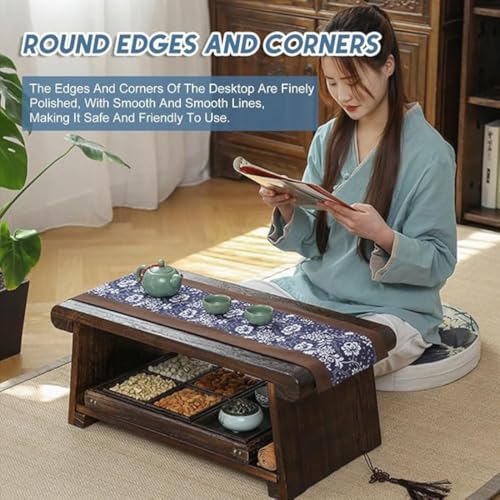 Crysellewoods Japanese Tatami Tea Table, Foldable Low Sitting Altar, Lightweight Durable Design, Sheesham Wood Walnut Finish, Brown, Model D (Folding with Storage Space) - Image 5
