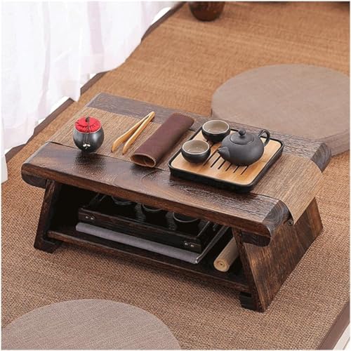 Crysellewoods Japanese Tatami Tea Table, Foldable Low Sitting Altar, Lightweight Durable Design, Sheesham Wood Walnut Finish, Brown, Model D (Folding with Storage Space) - Image 1