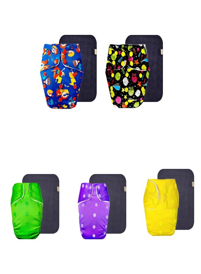 Dumbledo Premium Cloth Diaper with Black Insert (Pack of 5) | Snug Fit | Leakproof | Quick Dry | Everyday Diapering Essential | 3 Months - 3 Years | Unisex Baby - Image 1