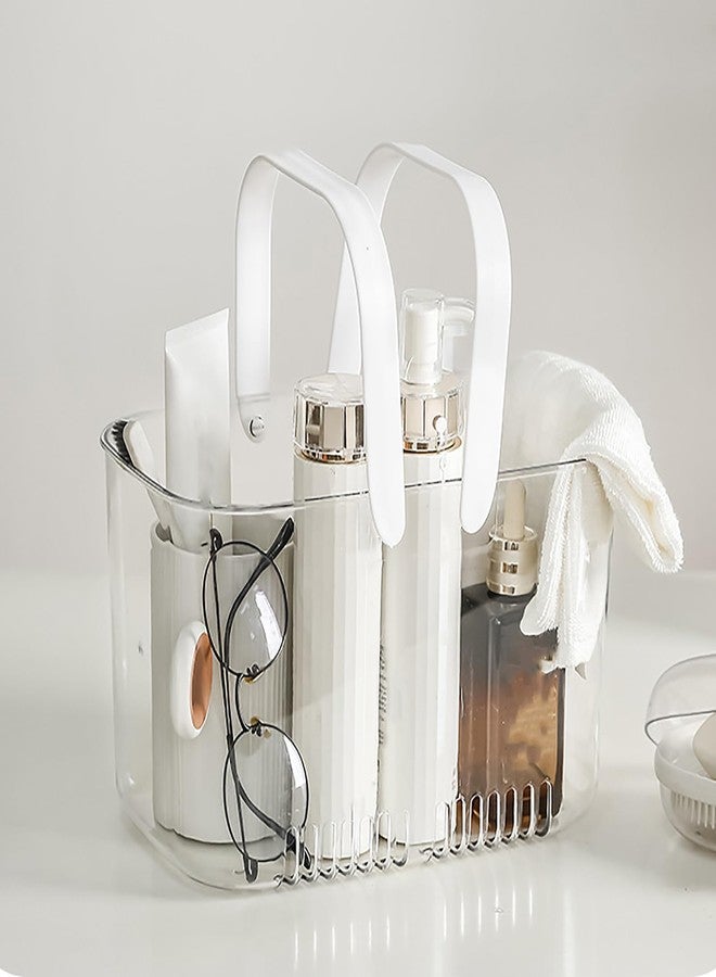 Mrisata Plastic Storage Basket with Handle Portable Shower Caddy Tote Organizer Basket Bin for Bathroom, Shower Caddy Basket, Large Capacity Hollow Design Clear Shower Caddy Organizer Basket - Image 2