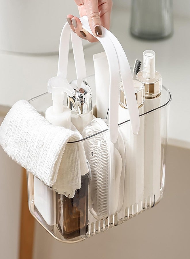 Mrisata Plastic Storage Basket with Handle Portable Shower Caddy Tote Organizer Basket Bin for Bathroom, Shower Caddy Basket, Large Capacity Hollow Design Clear Shower Caddy Organizer Basket - Image 5