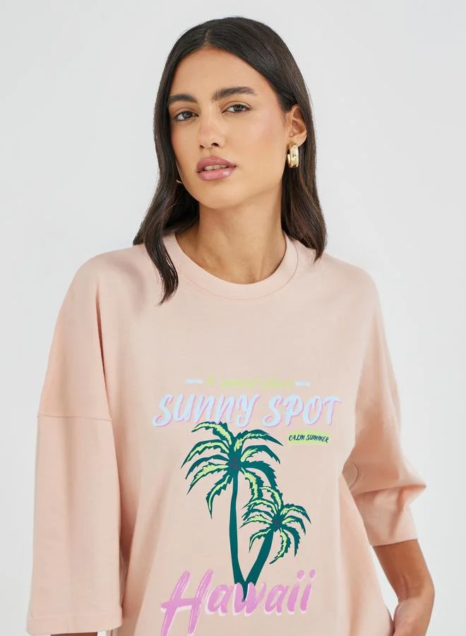 Styli Styli Graphic Print Exaggerated Shoulder Oversized T-Shirt