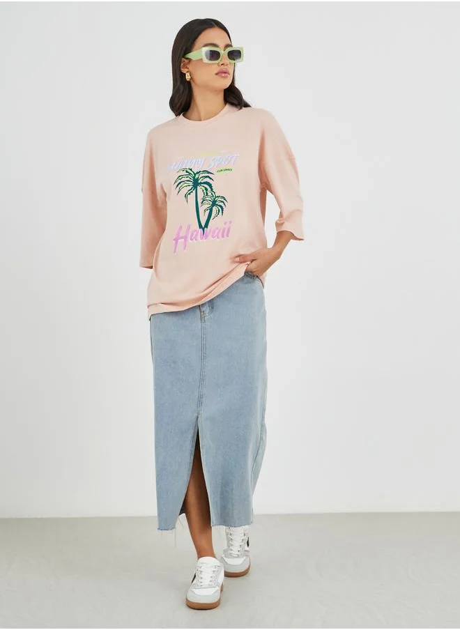 ستايلي Styli Graphic Print Exaggerated Shoulder Oversized T-Shirt
