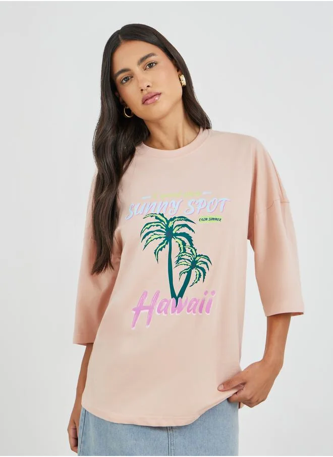 ستايلي Styli Graphic Print Exaggerated Shoulder Oversized T-Shirt