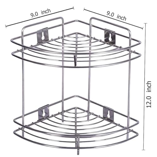 Q13 2-Tier Stainless Steel Corner Rack – Wall Mount Kitchen & Bathroom Shelf Organizer | Rust-Resistant Space Saving Storage for Toiletries, Spices & Home Essentials - Image 2
