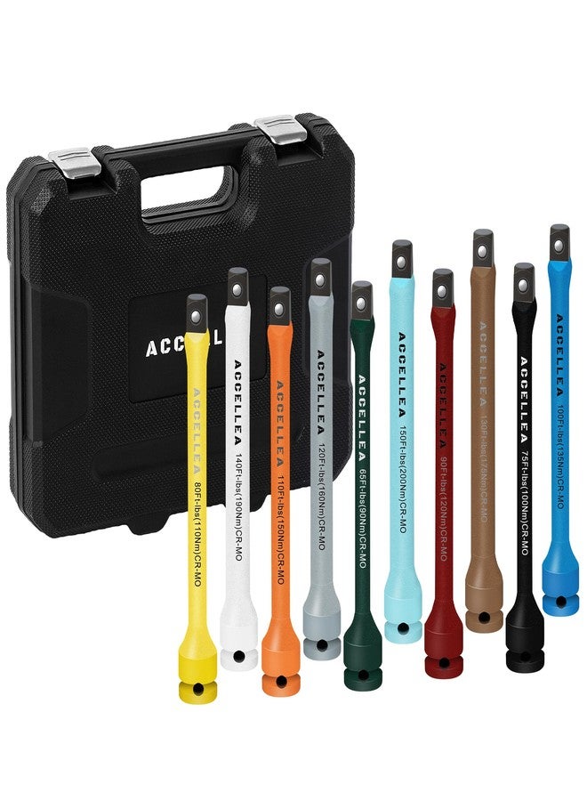 ACCELLEA 10-Piece Torque Limiting Extension Bar Set, 1/2" Drive, 8" Long, 65-150 Ft-lbs, CR-MO, SAE Standard, Color-Coded Impact Socket Extension Bar Set with Storage Case, for Tire Repair & Drills - Image 1