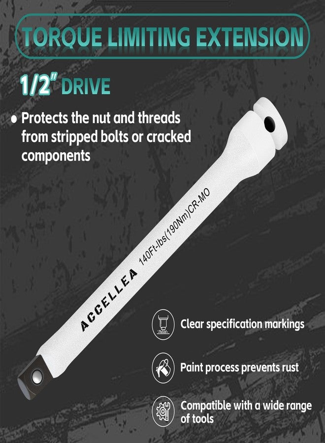 ACCELLEA 10-Piece Torque Limiting Extension Bar Set, 1/2" Drive, 8" Long, 65-150 Ft-lbs, CR-MO, SAE Standard, Color-Coded Impact Socket Extension Bar Set with Storage Case, for Tire Repair & Drills - Image 4
