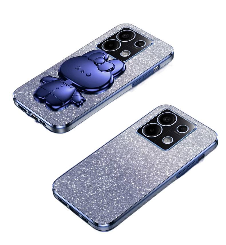 BB غطاء واقي لـ Redmi Note 12 مع حامل بطاقات وحامل قابل للطي مع بريق متدرج مع مرآة مكياج باللون أزرق بوظيفة حامل باللون الأزرق باللون الأحمر - Image 1