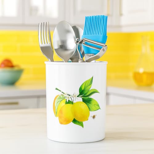 Reston Lloyd Multipurpose Utensil Crock – Holder for Spoons, Cutlery, Tools & More –Indoor/Outdoor Countertop Organizer, Fresh Lemon Pattern - Image 4