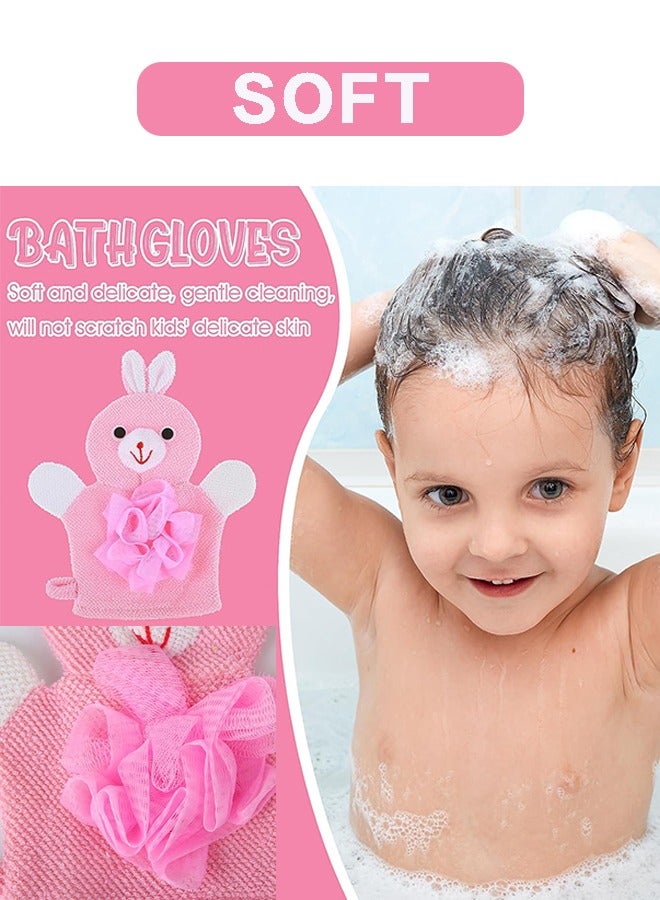 قفازات استحمام ومناشف غسيل، قفازات تقشير لطيفة على شكل رسوم متحركة لتقشير الجسم، إسفنجات استحمام ناعمة لطيفة لغسل الأطفال (أرنب وردي) - Image 4