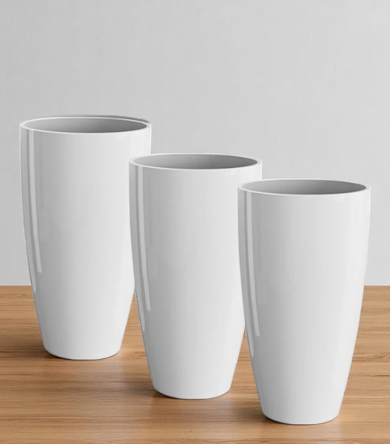 Petalzone Tower Pot | Lightweight Polymers Indoor-Outdoor Plant Pots | Planter Gamla for Home - Office & Garden | Planters for Living Room | White (3 Pcs, Height : 14 Inch) - Image 1