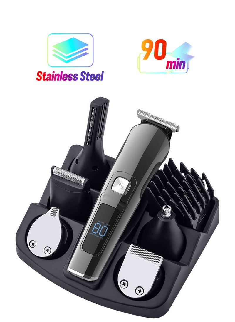 Arabest Electric Beard Trimmer for Men, Waterproof Body Grooming Kit, Nose Hair Ear Trimmer, Hair Clippers, Rechargeable All in 1 Body Groomer, Precision Mustache Shaver Razor, LED Display  - Image 1
