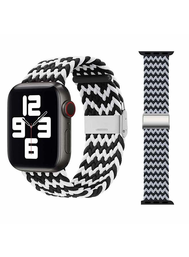 NIBEMINENT Adjustable Braided Solo Loop Band For Apple Watch Series 6/SE/5/4/3/2/1 Black/White - Image 1