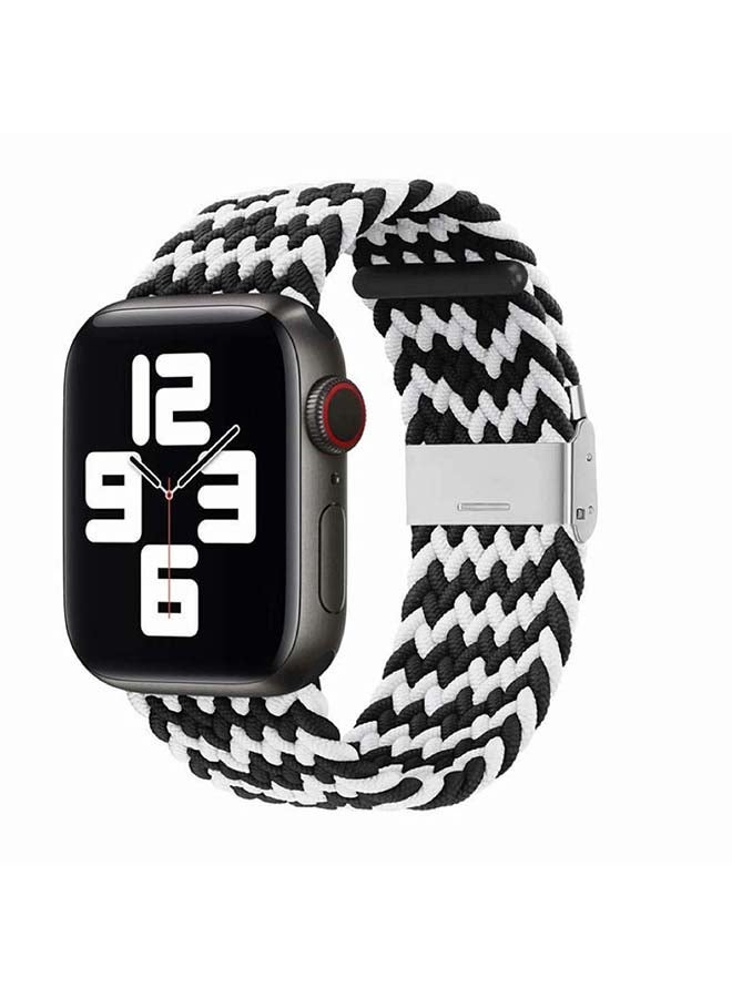 NIBEMINENT Adjustable Braided Solo Loop Band For Apple Watch Series 6/SE/5/4/3/2/1 Black/White - Image 2