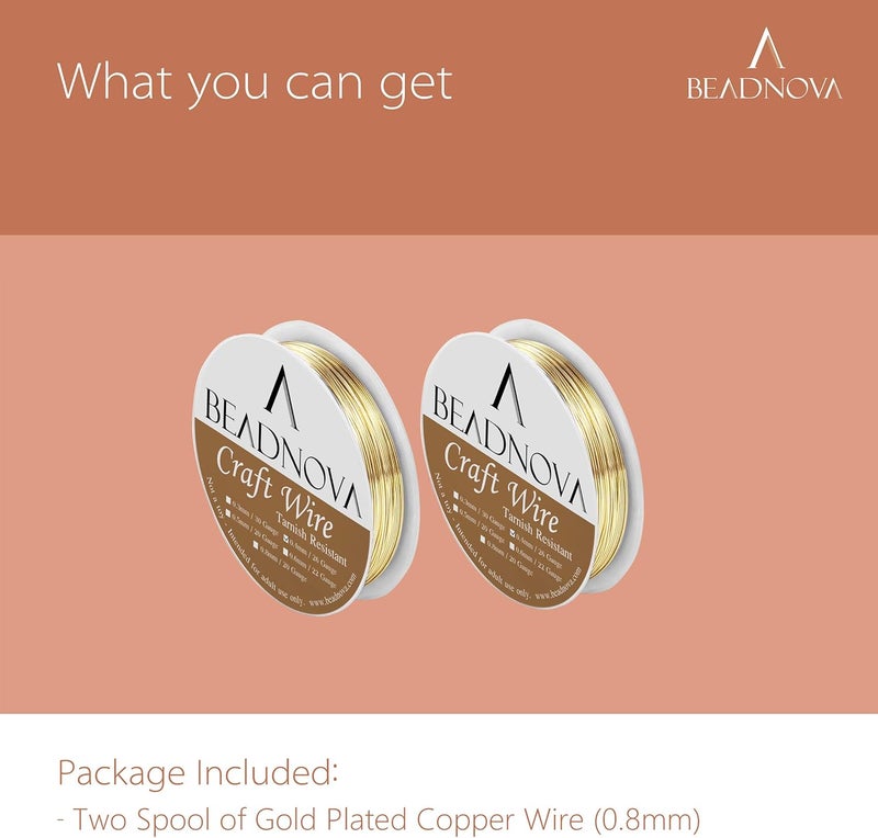 BEADNOVA Bare Copper Wire Tarnish Resistant Jewelry Making Wire (Gold Plated, 20 Gauge) - Image 3