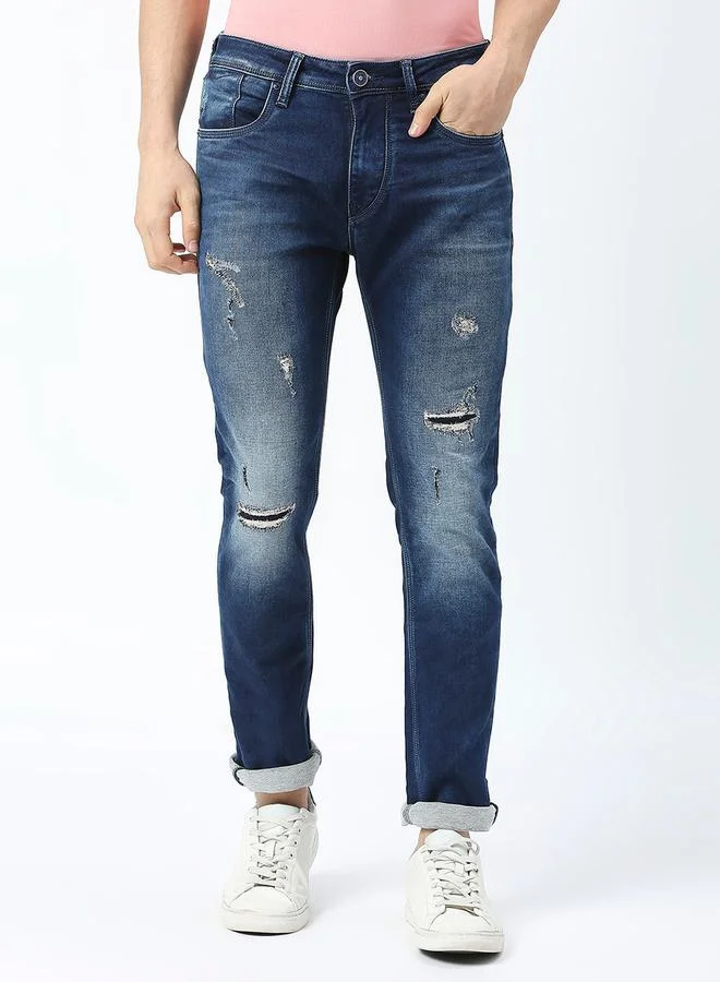 LAWMAN Pg3 Mid Rise Distressed Slim Fit Jeans by Styli