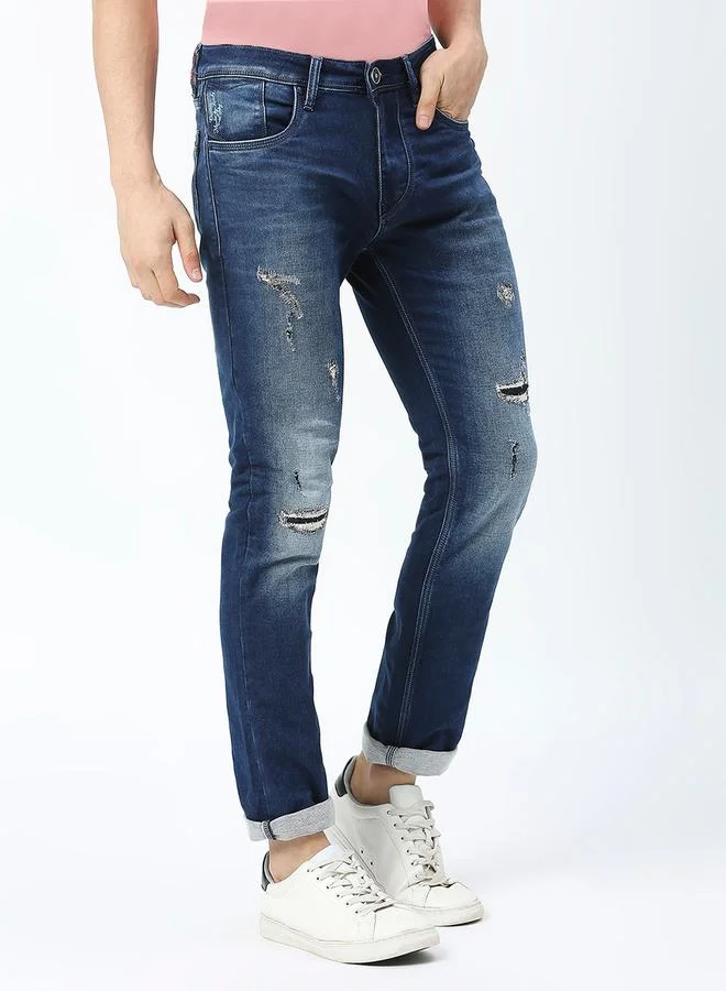 LAWMAN Pg3 Mid Rise Distressed Slim Fit Jeans by Styli