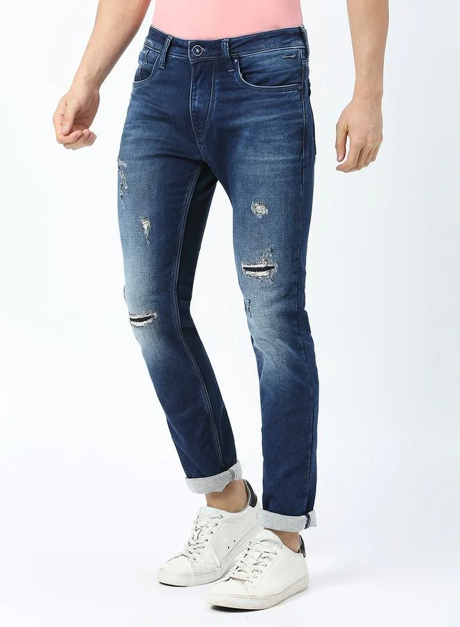 LAWMAN Pg3 Mid Rise Distressed Slim Fit Jeans by Styli
