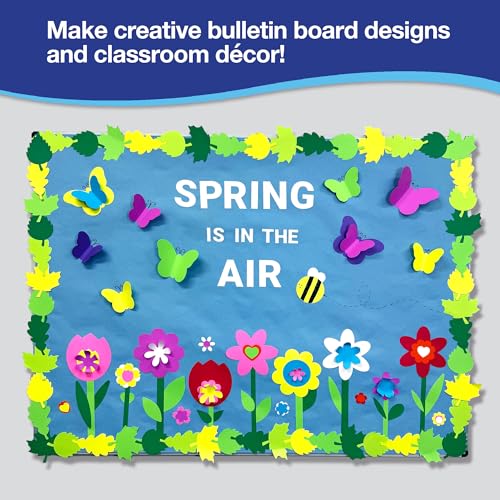 FreshCut Crafts 240 Pieces Spring Leaves, Butterflies, Flowers Punch Out Paper Cutouts in Assorted Spring Colors, 2-Sided US Made Card Stock for Spring Crafts, Bulletin Boards, Posters, and Spring Dance Parties - Image 3