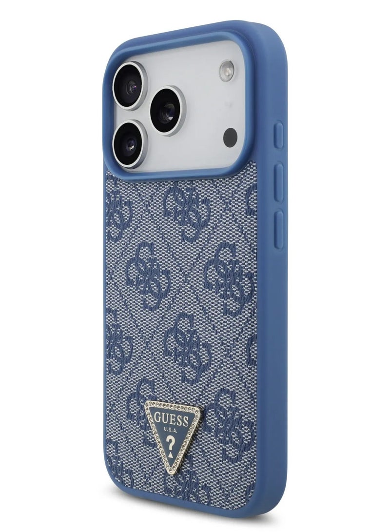 GUESS iPhone 17 Pro MagSafe Case 4G Pattern PU Leather With Lanyard & Triangle Logo / Easy Snap On / Drop Protection / Slim Profile / Lightweight Back Cover - Blue - Image 3