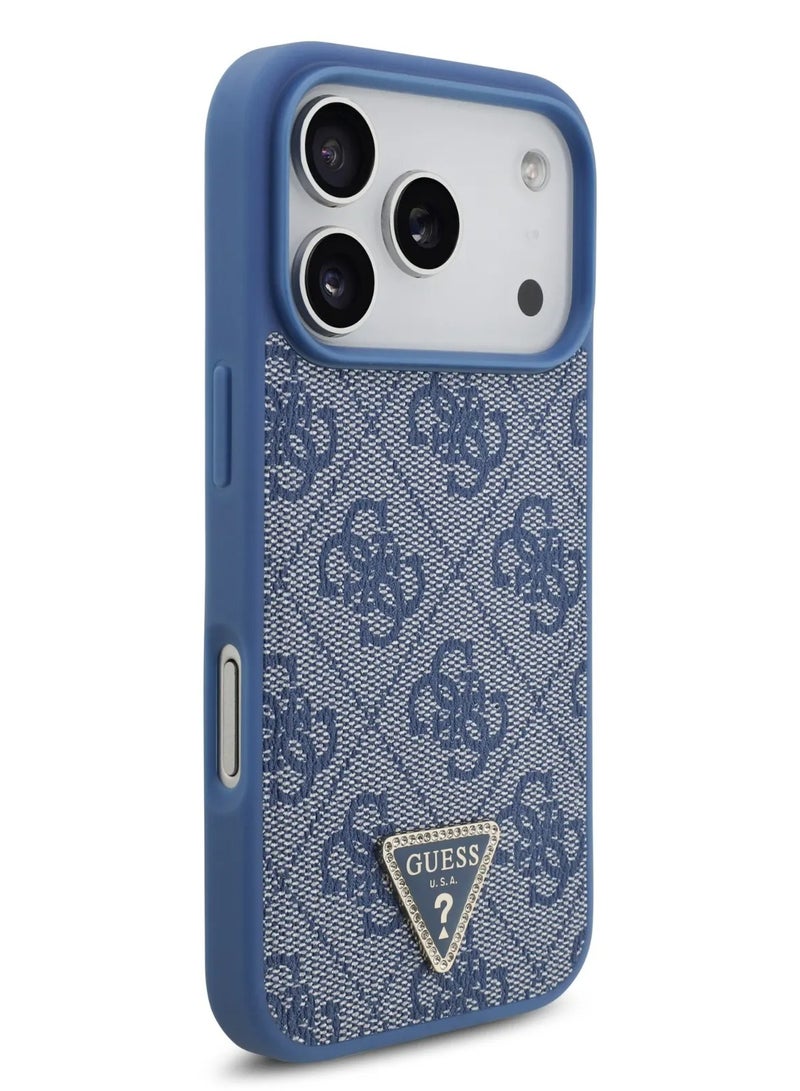 GUESS iPhone 17 Pro MagSafe Case 4G Pattern PU Leather With Lanyard & Triangle Logo / Easy Snap On / Drop Protection / Slim Profile / Lightweight Back Cover - Blue - Image 4