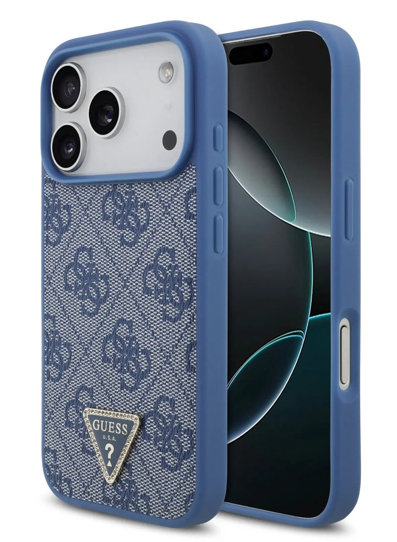 GUESS iPhone 17 Pro MagSafe Case 4G Pattern PU Leather With Lanyard & Triangle Logo / Easy Snap On / Drop Protection / Slim Profile / Lightweight Back Cover - Blue - Image 2