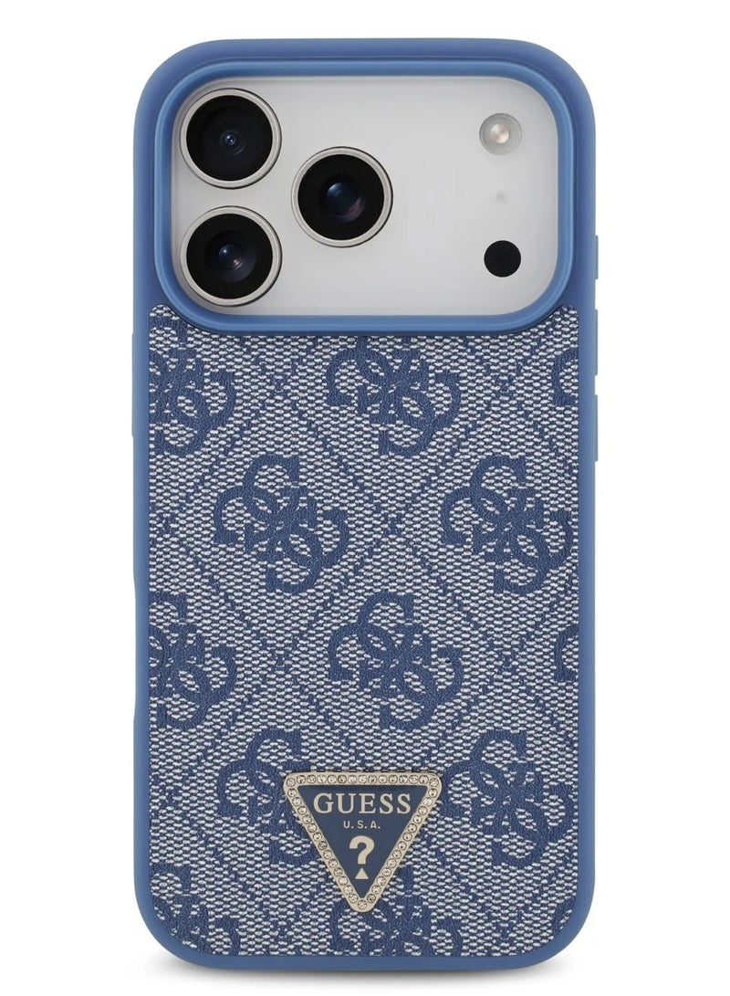 GUESS iPhone 17 Pro MagSafe Case 4G Pattern PU Leather With Lanyard & Triangle Logo / Easy Snap On / Drop Protection / Slim Profile / Lightweight Back Cover - Blue - Image 1