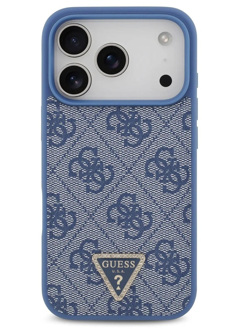 GUESS iPhone 17 Pro MagSafe Case 4G Pattern PU Leather With Lanyard & Triangle Logo / Easy Snap On / Drop Protection / Slim Profile / Lightweight Back Cover - Blue - Image 1