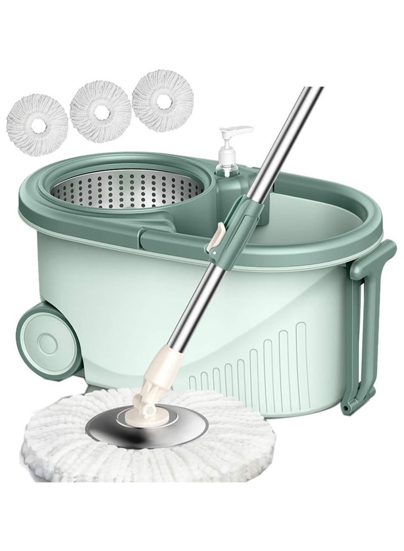 ماسكابوني ممسحة ارضيات دوارة مع دلو من الستانلس ستيل، ممسحة قابلة للدوران 360 درجة مع عصارة ومقبض قابل للتمديد 49 انش و3 رؤوس مايكروفايبر (ازرق فاتح) - Image 1