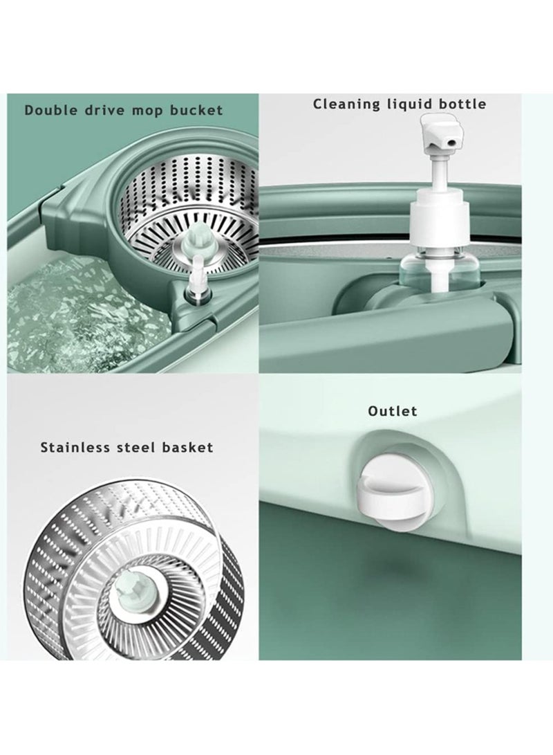 ماسكابوني ممسحة ارضيات دوارة مع دلو من الستانلس ستيل، ممسحة قابلة للدوران 360 درجة مع عصارة ومقبض قابل للتمديد 49 انش و3 رؤوس مايكروفايبر (ازرق فاتح) - Image 4