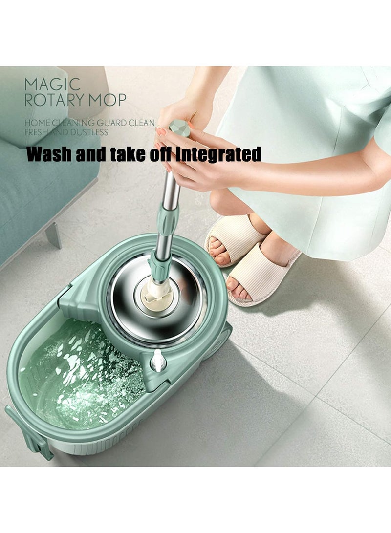 ماسكابوني ممسحة ارضيات دوارة مع دلو من الستانلس ستيل، ممسحة قابلة للدوران 360 درجة مع عصارة ومقبض قابل للتمديد 49 انش و3 رؤوس مايكروفايبر (ازرق فاتح) - Image 2