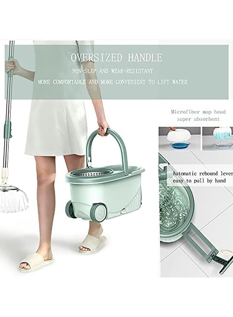 ماسكابوني ممسحة ارضيات دوارة مع دلو من الستانلس ستيل، ممسحة قابلة للدوران 360 درجة مع عصارة ومقبض قابل للتمديد 49 انش و3 رؤوس مايكروفايبر (ازرق فاتح) - Image 3