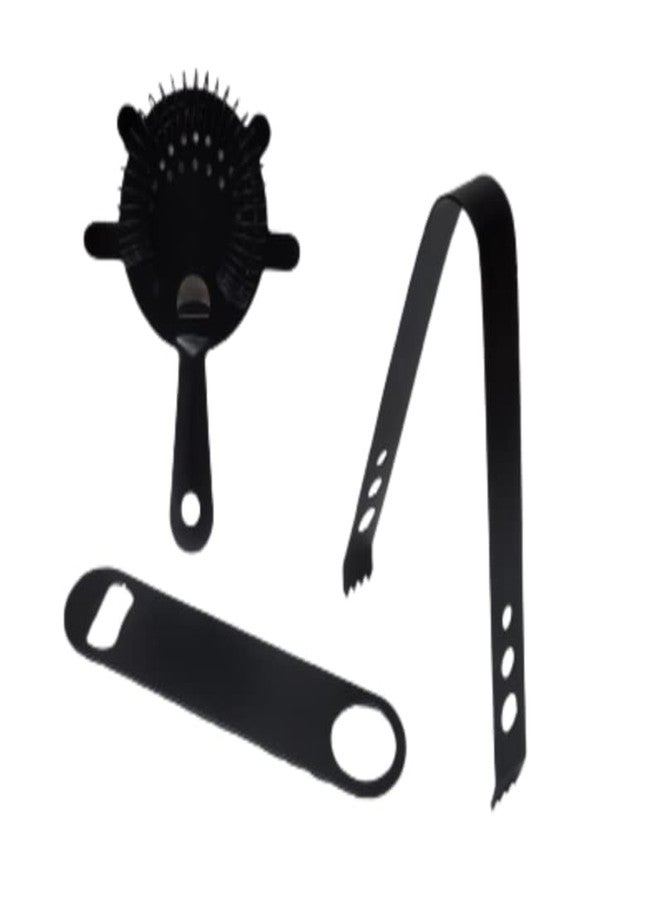 Proniks Stainless Steel Barware and Bar accessories kit 4 pieces pack Peg Measure for 60ml and 30ml, stainer, ice tong and opener in Black Mett color for mini restro bar home bar home and kitchen and for all kind of parties - Image 3