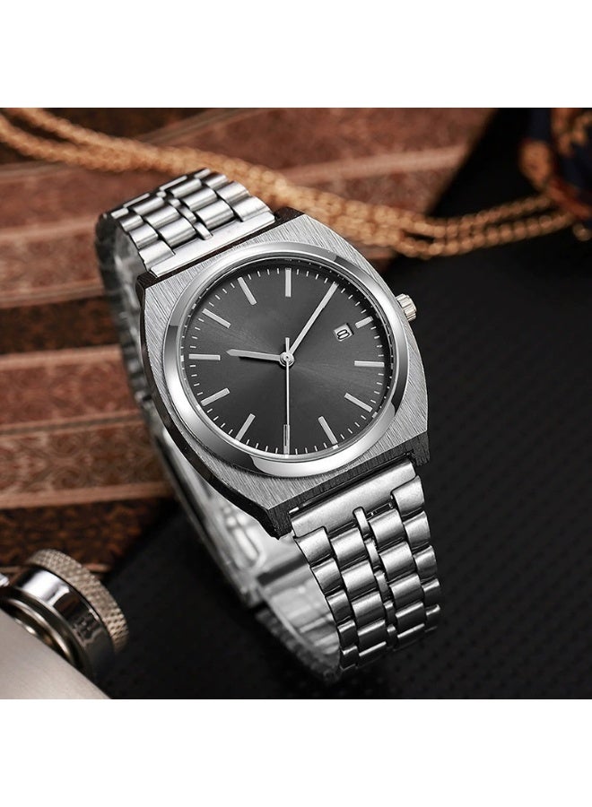 New Men Business Watch Fashion Stainless Steel Strap Calendar Quartz Movement - Image 2
