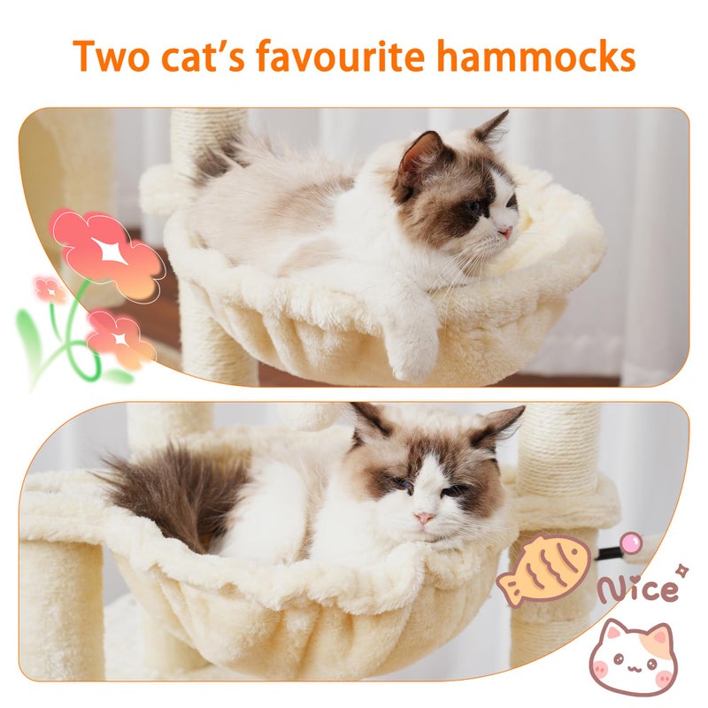 Heybly Cat Tree, 39.4 Inches Tower Condo with Scratching Post, Cat Tower for Indoor Cats, Fully Wrapped Sisal Pole, Soft Platform, 2 Baskets and Dangling Toy, Beige HCT006SM - Image 4
