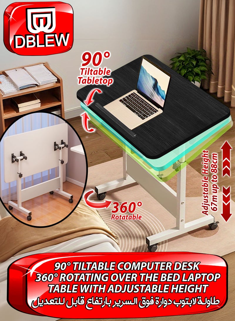 DBLEW Fully Adjustable Overbed Laptop Table 360 Degree Rotating 80cm x 50cm Tiltable Tabletop Portable Desktop Adjustable Mobile Podium Laptop Stand Rolling Computer Desk Cart, with Wheels For Home, Office Workstation, School, Hospital Tray Nursing Reading Writing Eating Over Sofa End Table With Adjustable Height Black - Image 1