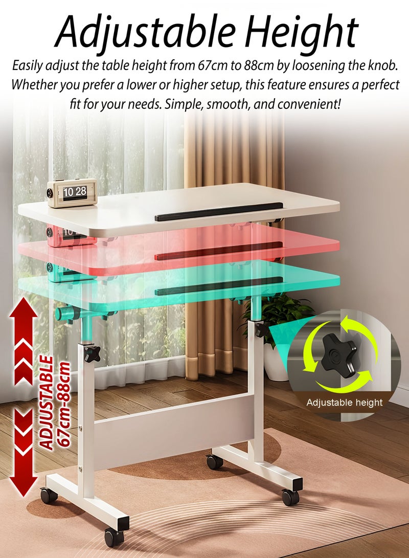DBLEW Fully Adjustable Overbed Laptop Table 360 Degree Rotating 80cm x 50cm Tiltable Tabletop Portable Desktop Adjustable Mobile Podium Laptop Stand Rolling Computer Desk Cart, with Wheels For Home, Office Workstation, School, Hospital Tray Nursing Reading Writing Eating Over Sofa End Table With Adjustable Height Black - Image 2