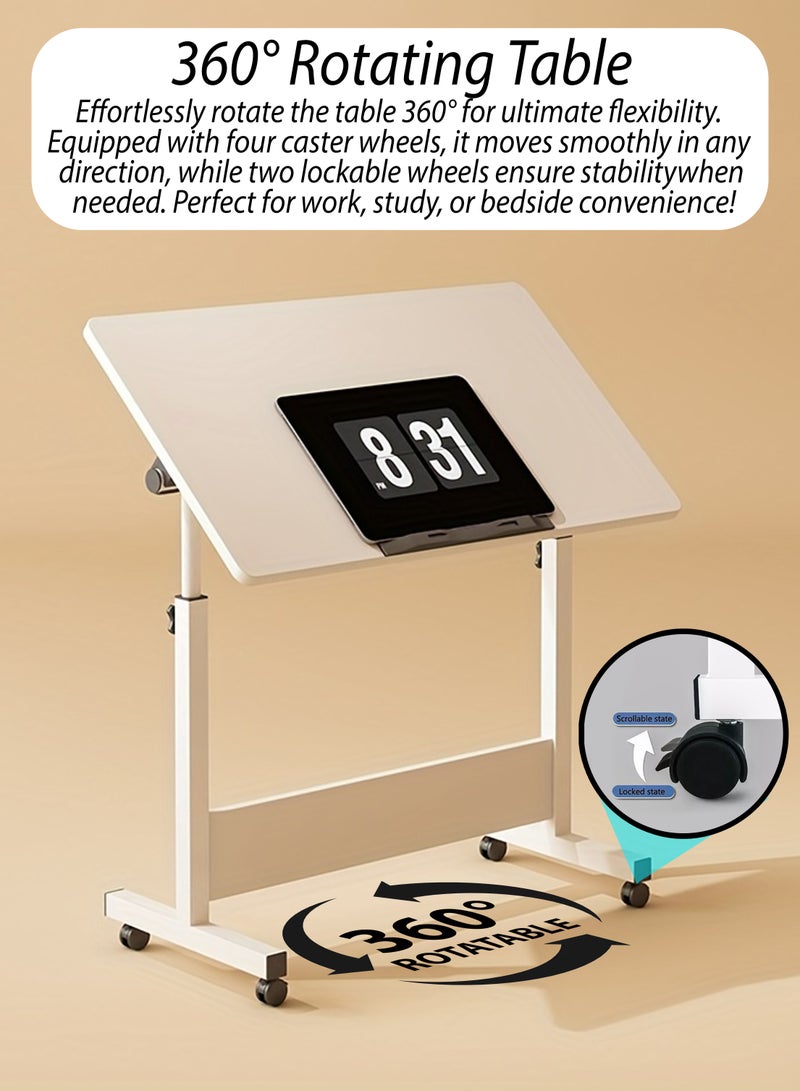DBLEW Fully Adjustable Overbed Laptop Table 360 Degree Rotating 80cm x 50cm Tiltable Tabletop Portable Desktop Adjustable Mobile Podium Laptop Stand Rolling Computer Desk Cart, with Wheels For Home, Office Workstation, School, Hospital Tray Nursing Reading Writing Eating Over Sofa End Table With Adjustable Height Black - Image 4