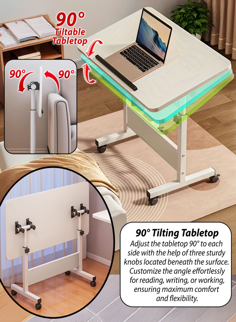 DBLEW Fully Adjustable Overbed Laptop Table 360 Degree Rotating 80cm x 50cm Tiltable Tabletop Portable Desktop Adjustable Mobile Podium Laptop Stand Rolling Computer Desk Cart, with Wheels For Home, Office Workstation, School, Hospital Tray Nursing Reading Writing Eating Over Sofa End Table With Adjustable Height Black - Image 3