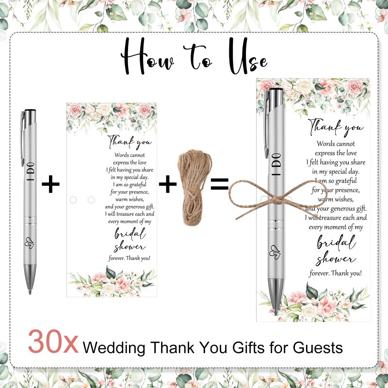 Chiisong 30 Sets Bridal Shower Favors for Guests Wedding Pens Bulk with Thank You Cards Bridal Shower Retractable Ballpoint Pen for Guest Gifts Game Prizes Wedding Souvenirs (Floral) - Image 3
