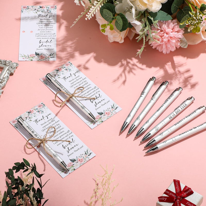 Chiisong 30 Sets Bridal Shower Favors for Guests Wedding Pens Bulk with Thank You Cards Bridal Shower Retractable Ballpoint Pen for Guest Gifts Game Prizes Wedding Souvenirs (Floral) - Image 4