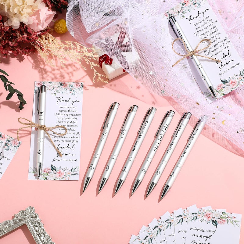 Chiisong 30 Sets Bridal Shower Favors for Guests Wedding Pens Bulk with Thank You Cards Bridal Shower Retractable Ballpoint Pen for Guest Gifts Game Prizes Wedding Souvenirs (Floral) - Image 5